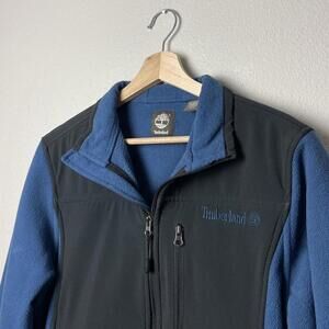 blue and black timberland full zip fleece jacket